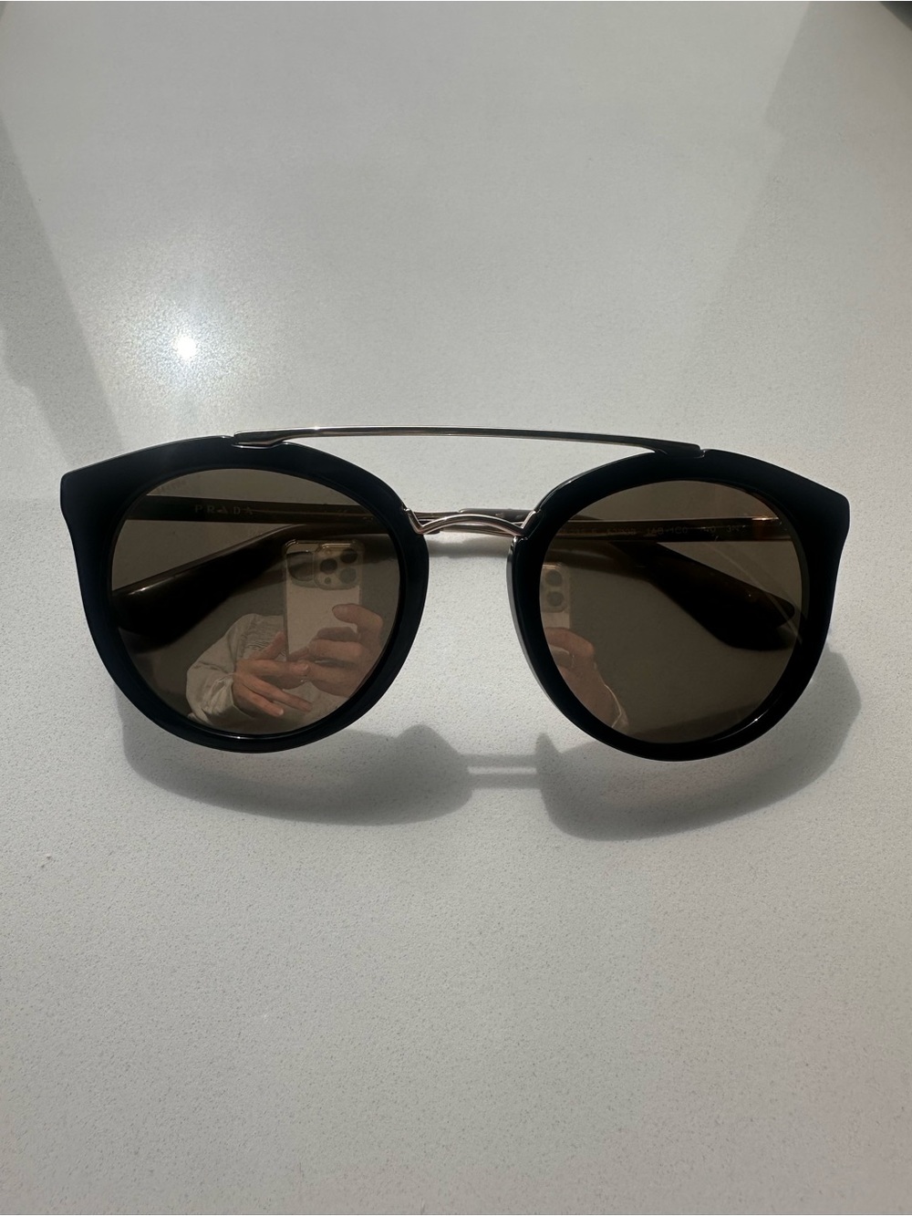 Prada Black Round Metal-Bridge Women's Sunglasses